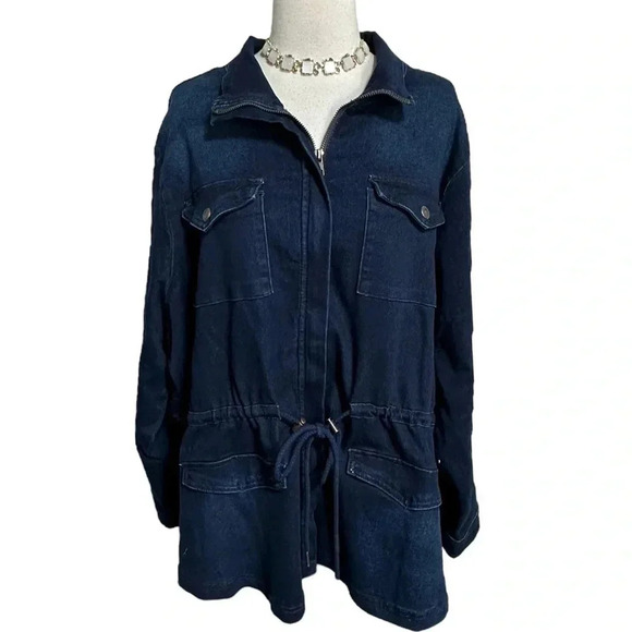 DG2 by Diane Gilman dark blue jean‎ utility jacket drawstring waist size 2X NEW - Picture 3 of 10